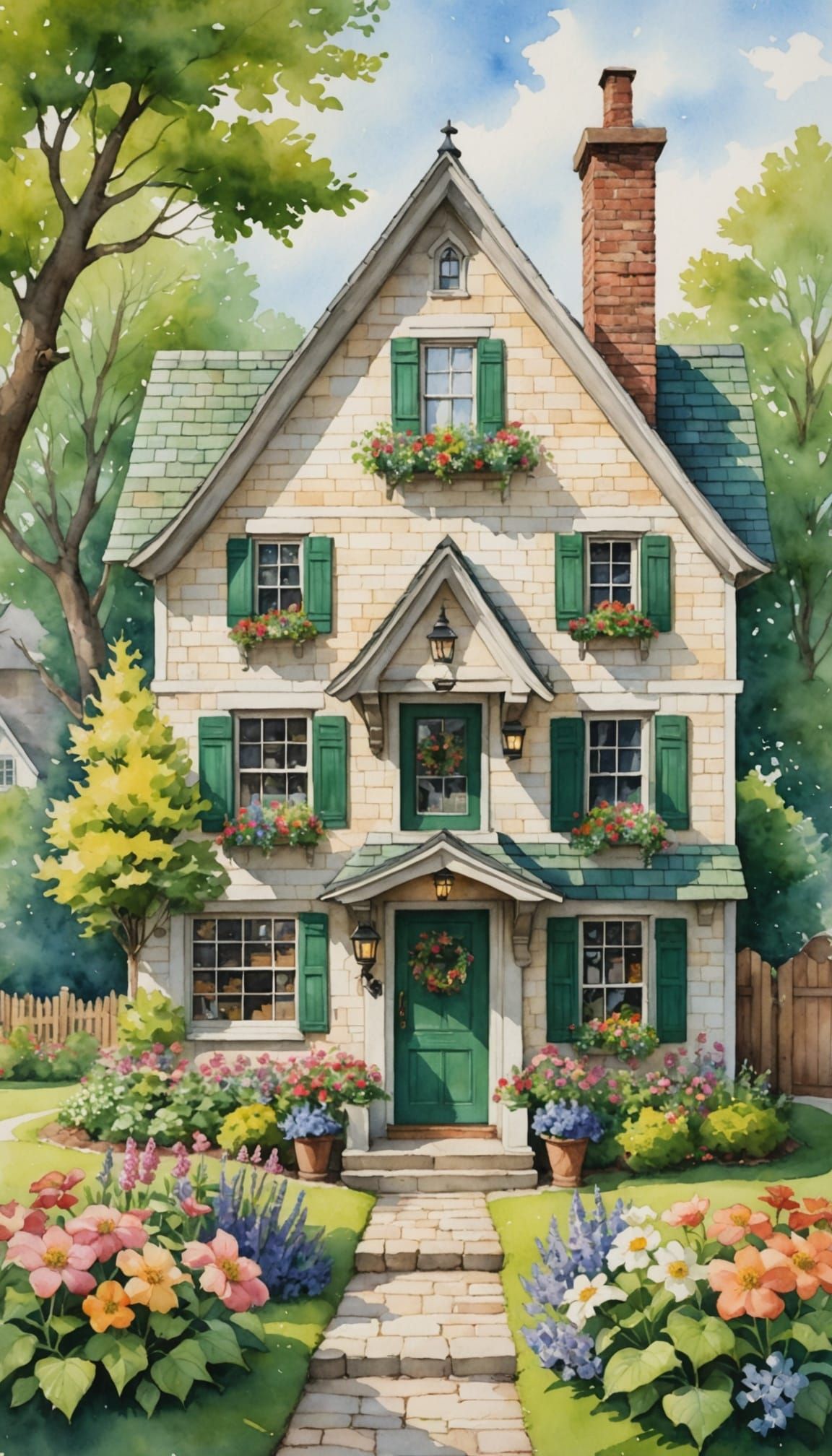 Charming Storybook Cottage in Watercolor Illustration