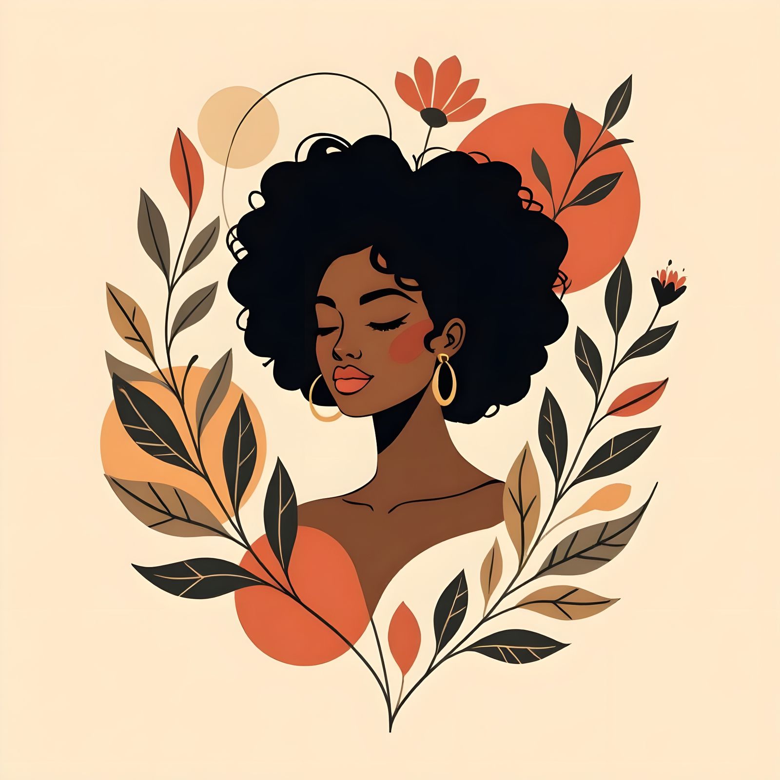 Boho Line Art of Black Feminine Muse