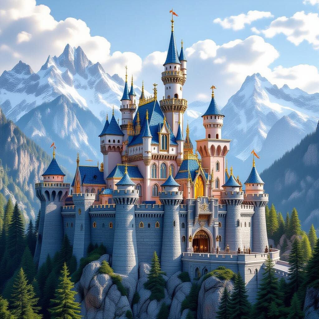 Majestic Fantasy Castle on Mountain Cliff