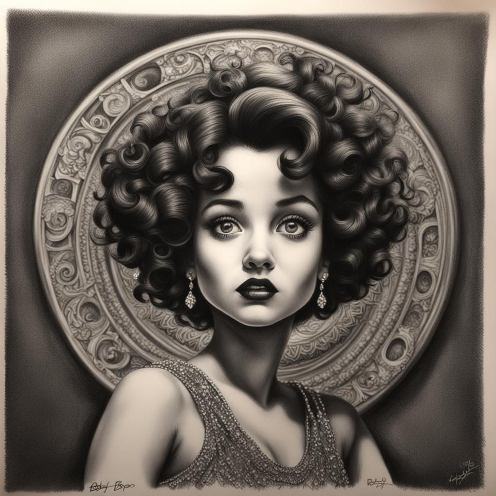 Hyperdetailed Charcoal Drawing of Betty Boop