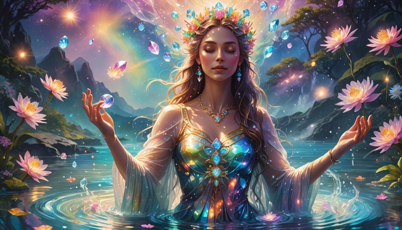 Goddess with Crystal Flowers in Astral Art Style