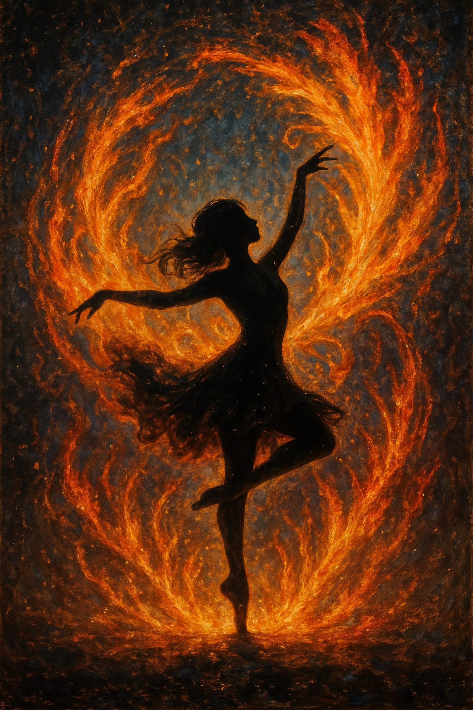 Fiery Dancer Silhouette in Fantasy Artwork