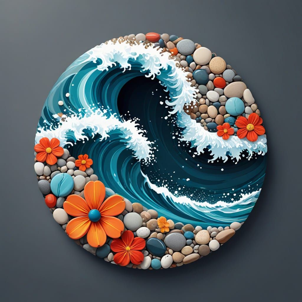 Maximalist Pebble Art Flower Vector Composition