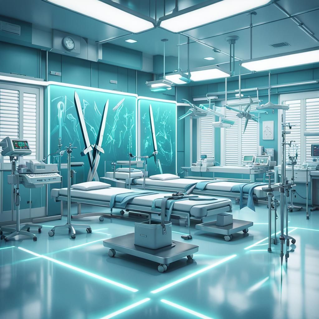 Vibrant Anime Hospital Interior with Swords in 3D