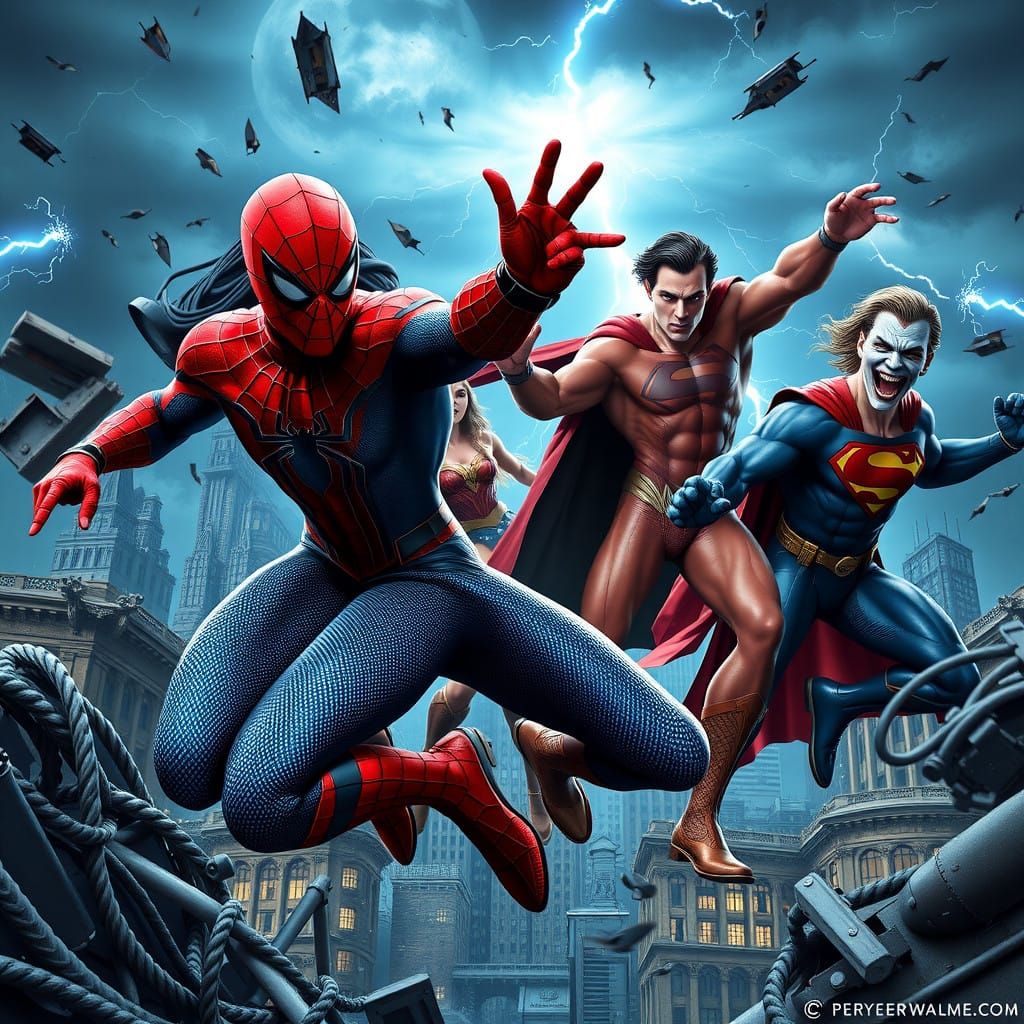 Epic Battle Between Heroes in a Gritty Urban Landscape