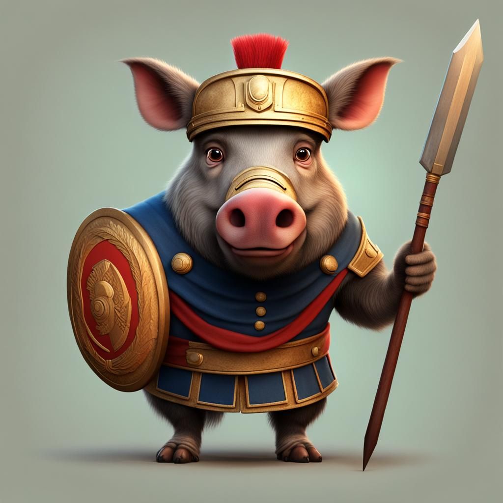 Pixar-Style Boar as Roman Soldier