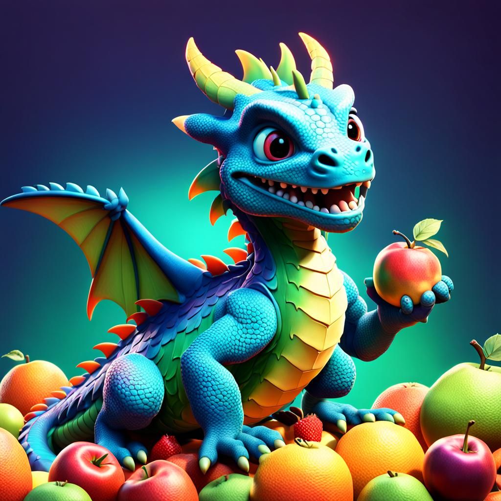 Colorful Fruit Dragon: 3D Digital Art