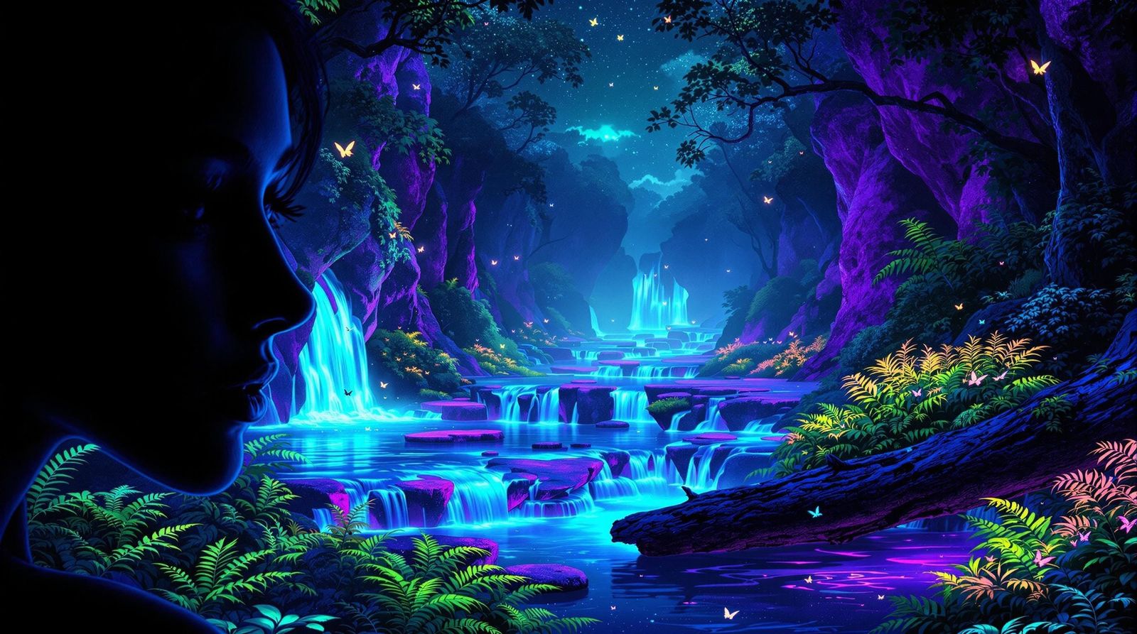 Glowing Forest Dreamscape in Blacklight Style