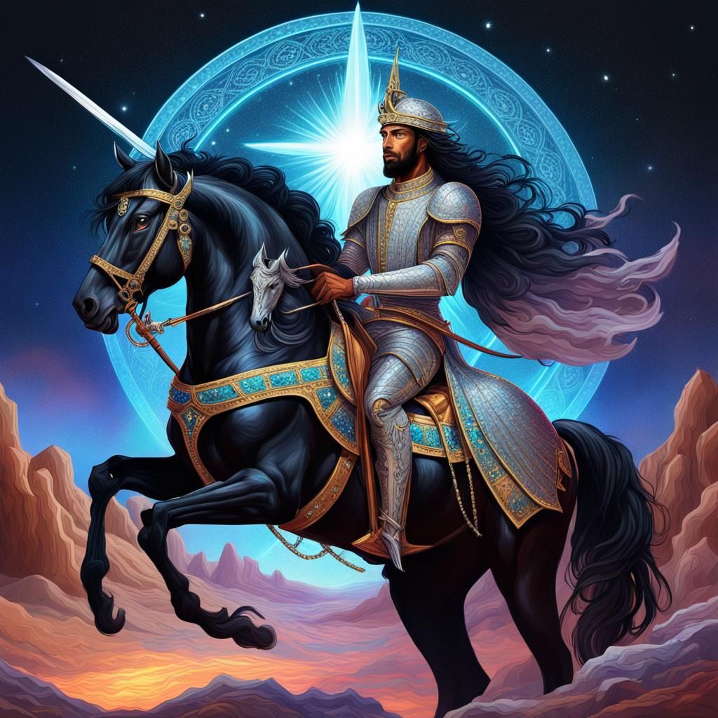 Arabian Knight on Black Stallion: Holographic Illustration