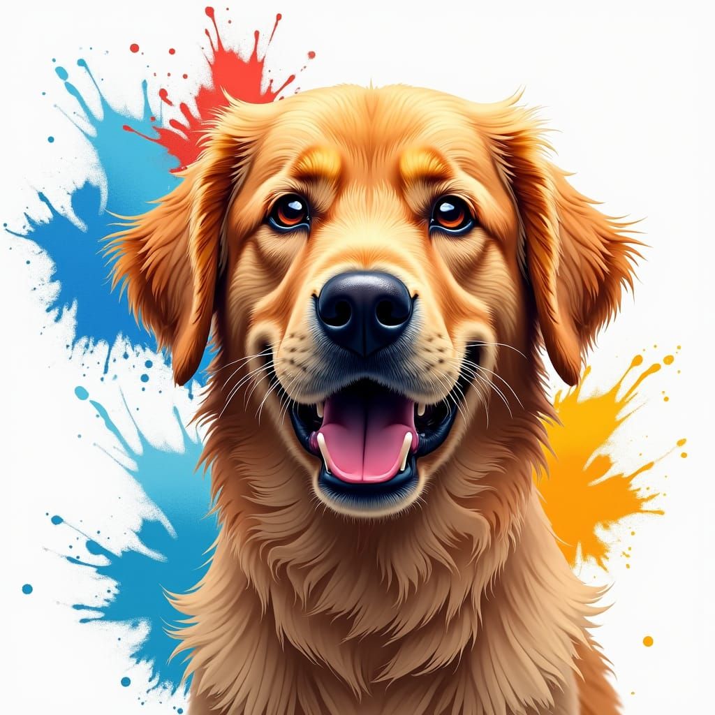 Golden Retriever Spot Painting in Anime Style