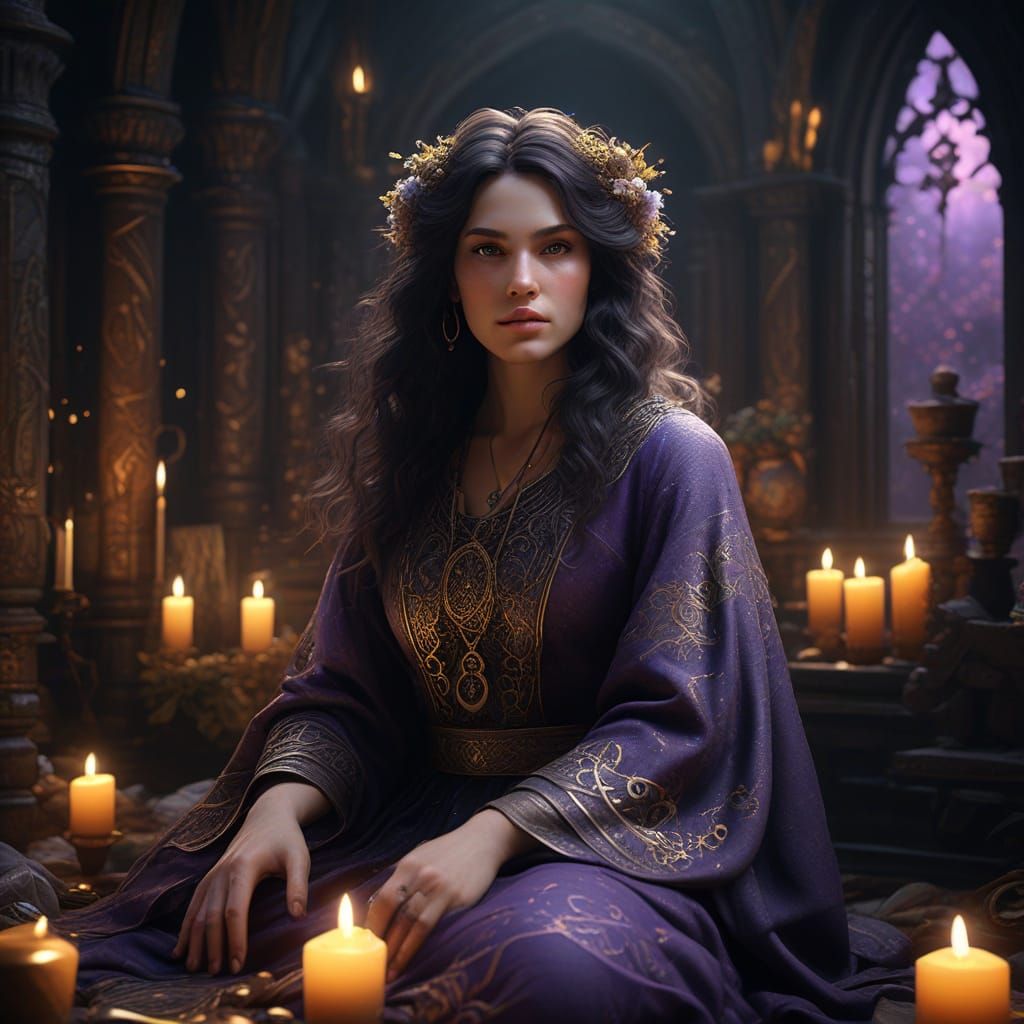 Mystical Tarot Reader in Medieval Castle