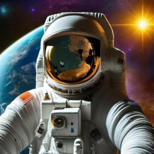 Astronaut on Distant Planet Gazing at Spaceship