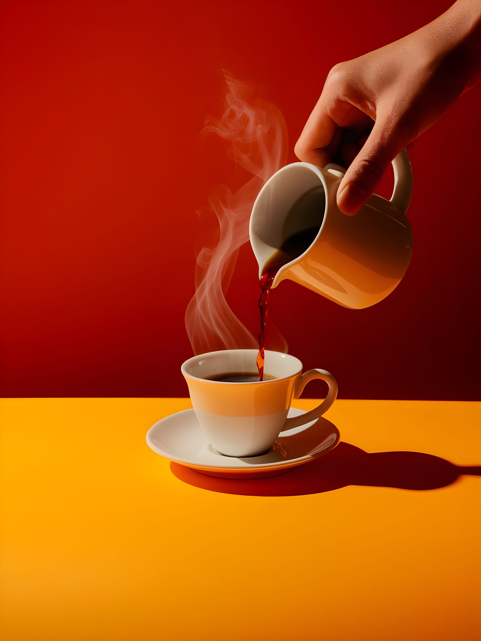 Pouring Steaming Coffee in Minimalist Style