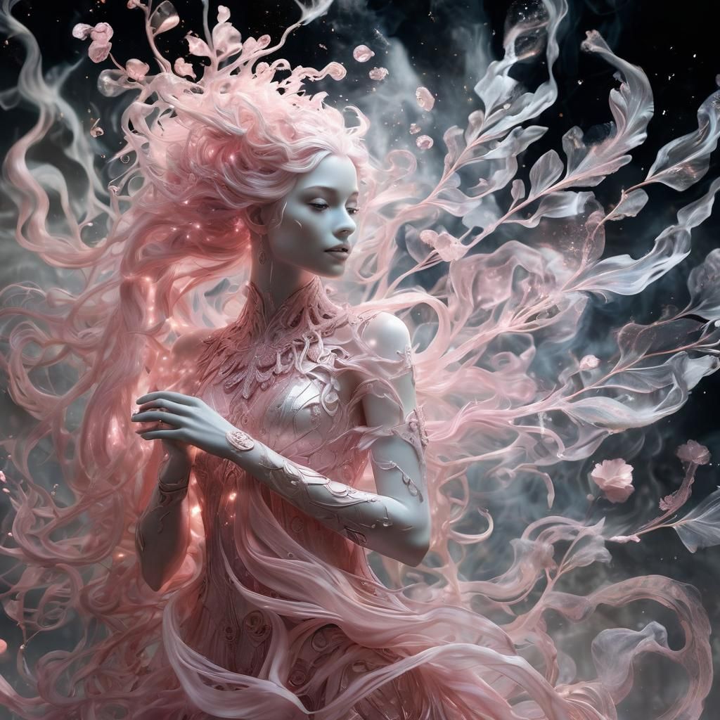 Surreal Glowing Goddess with Pink Smoky Hair