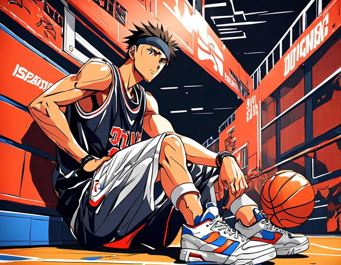 Anime-Inspired Teen Basketball Player in Hip Hop Style