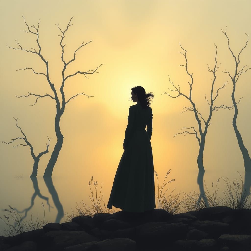 Woman at Misty Lake: Romanticism Style