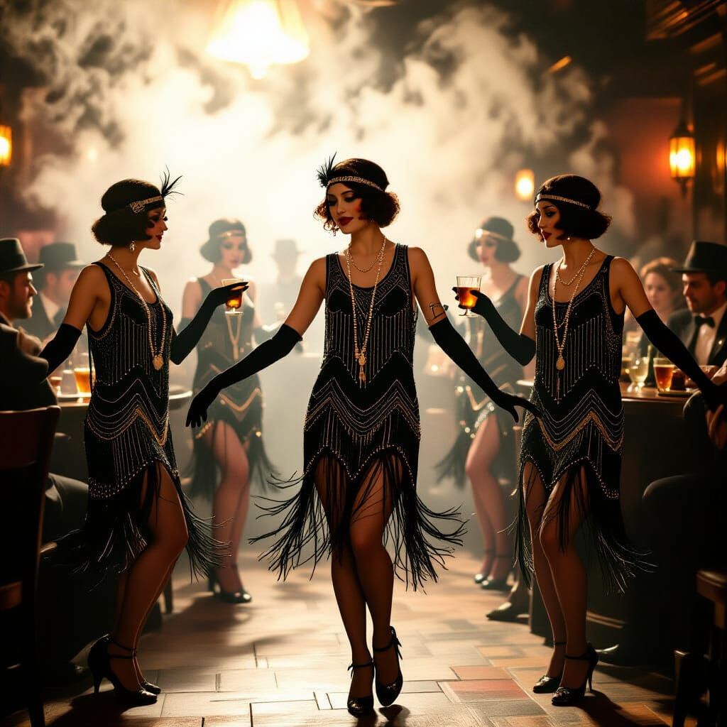 1920s Speakeasy Jazz Scene in Retro-Futuristic Style