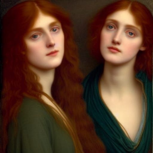 Pre-Raphaelite Sisters in a Lush Garden