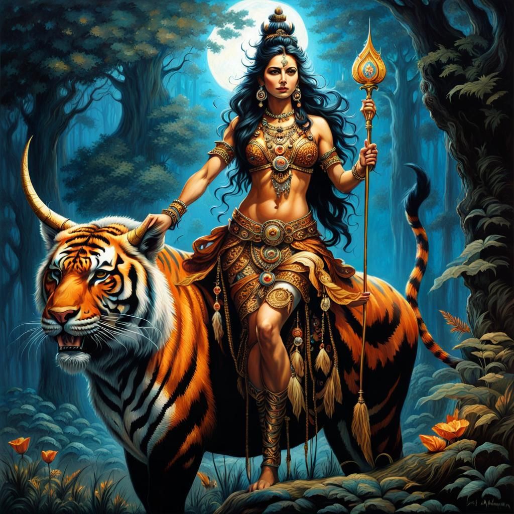 Bioluminescent Shiva in Tiger Skin Dress