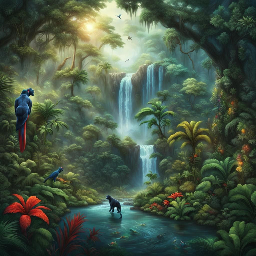 Mayan Rainforest with Panther in Digital Painting