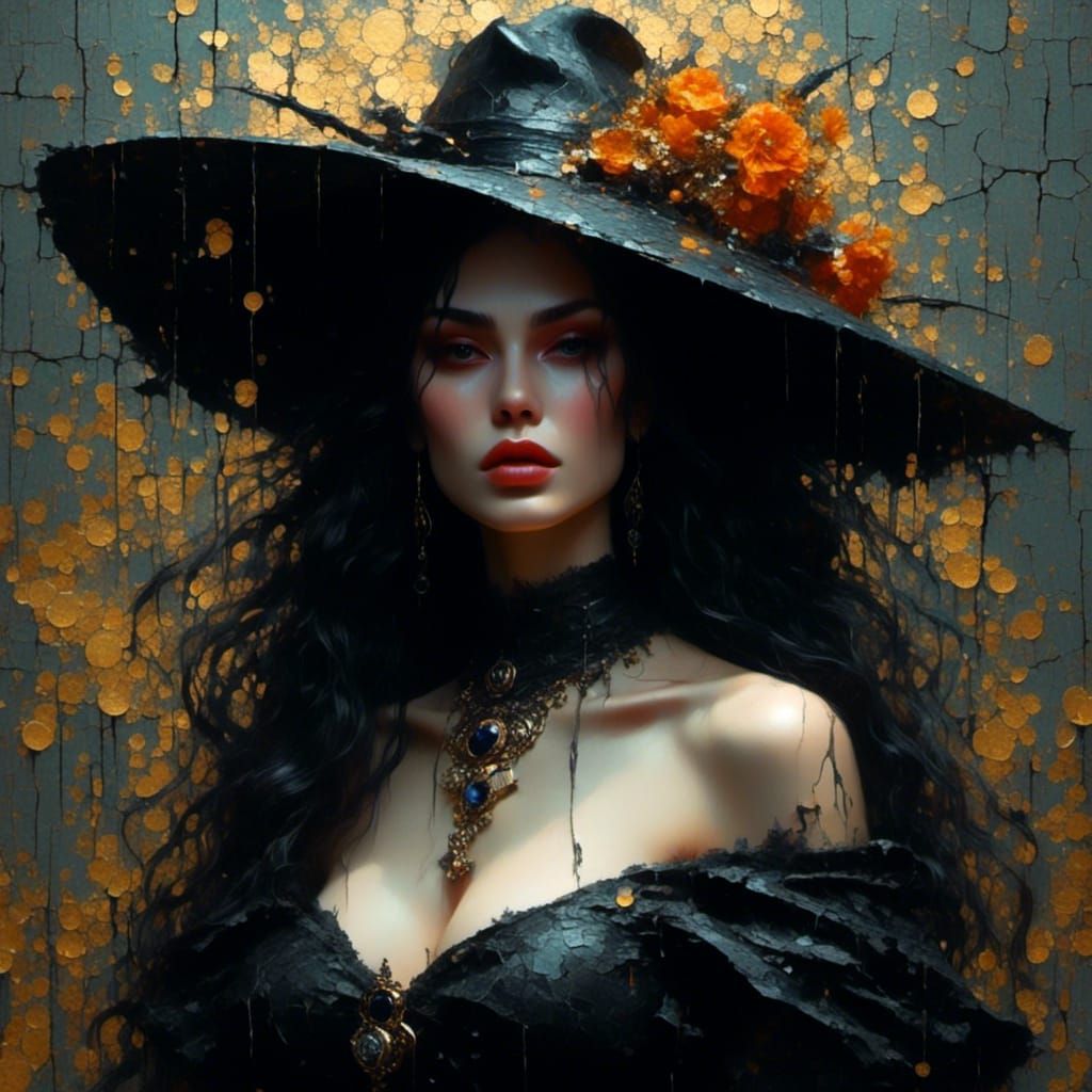 Beautiful gothic witch by <lora:Lebowski CrackedLine:1.0>. <lora:Newspaper Texture:1.0>