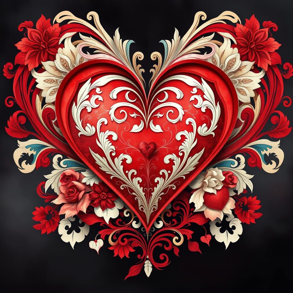 An illustration of a Valentine heart with swirling patterns ...