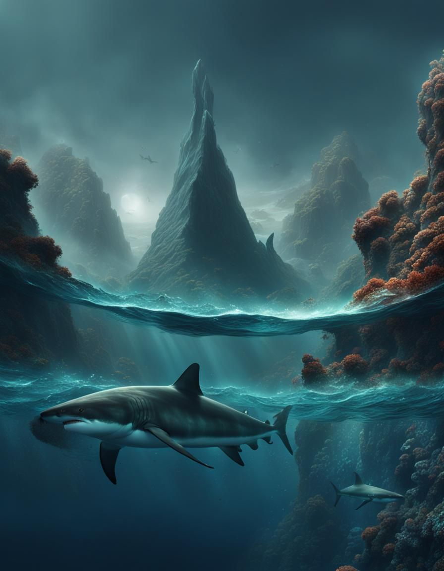 Merman Hybrid in Deep Sea Matte Painting