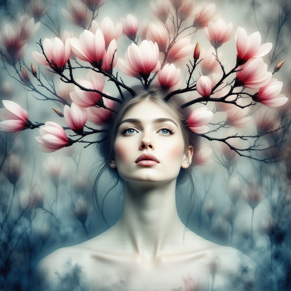 Surreal Portrait in Nature, Inspired by Art Nouveau