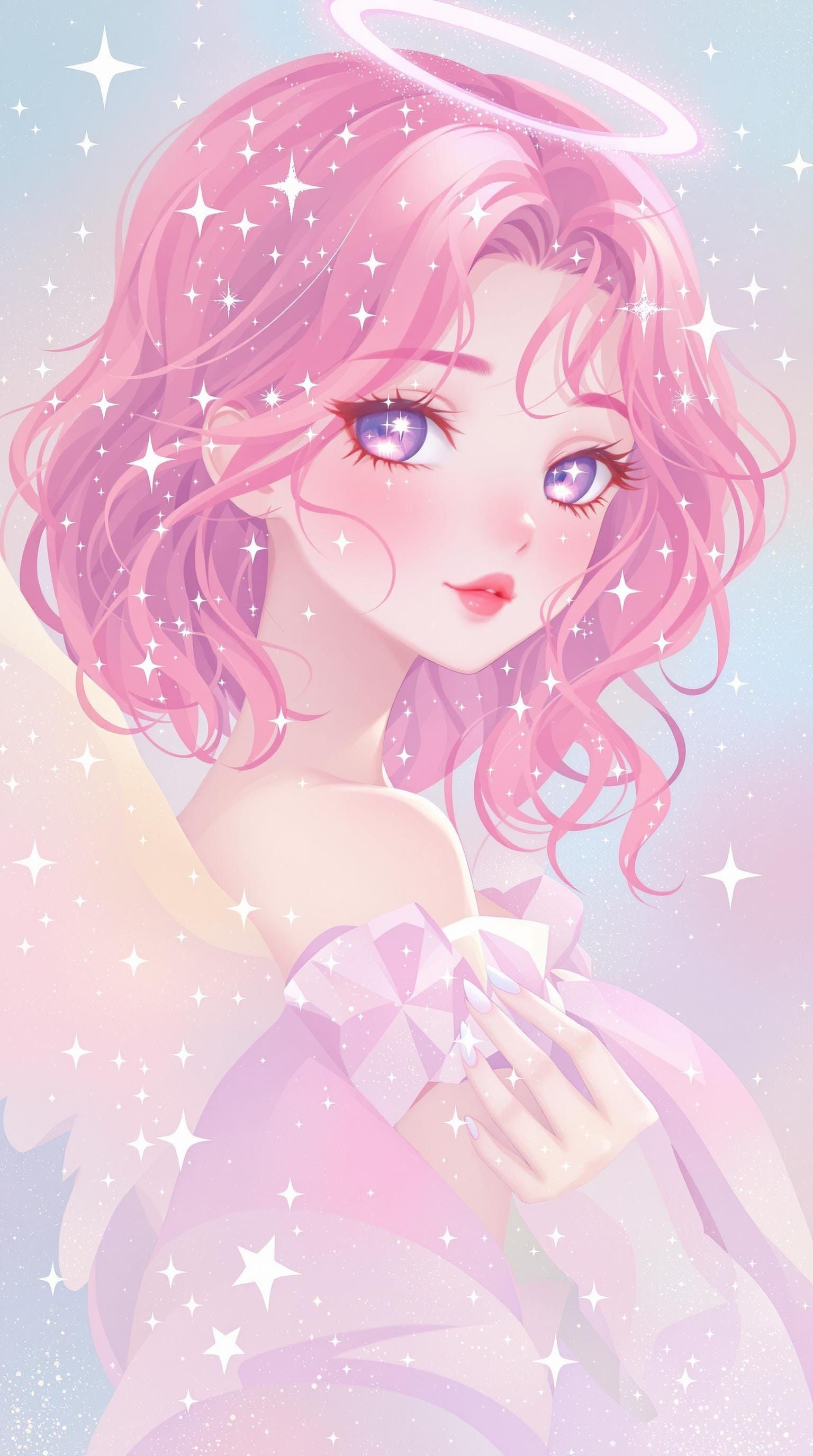 Whimsical Anime Angel Girl in Pastel Hues