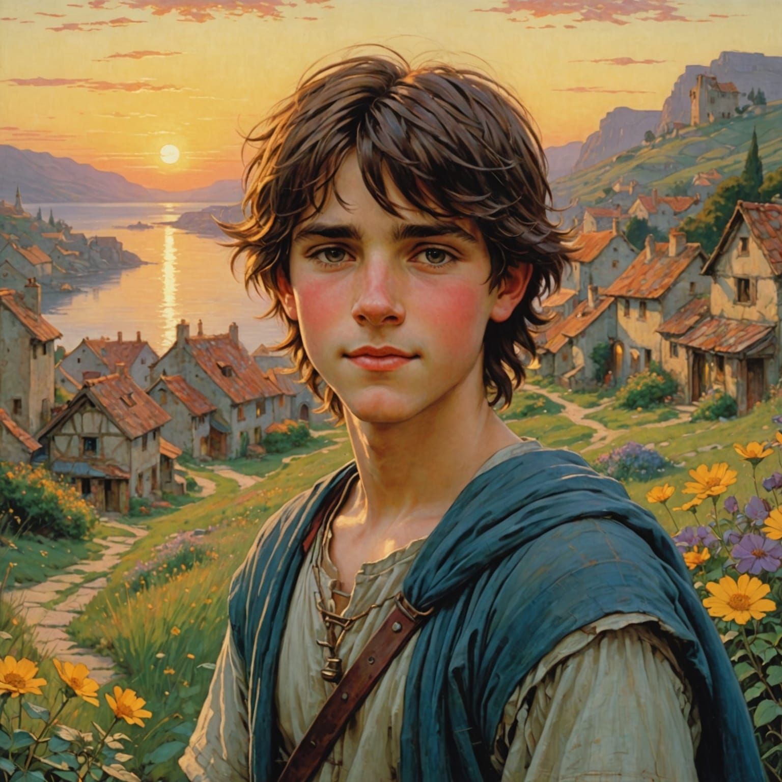 Cheerful Boy at Dawn in Luminous Sunlight