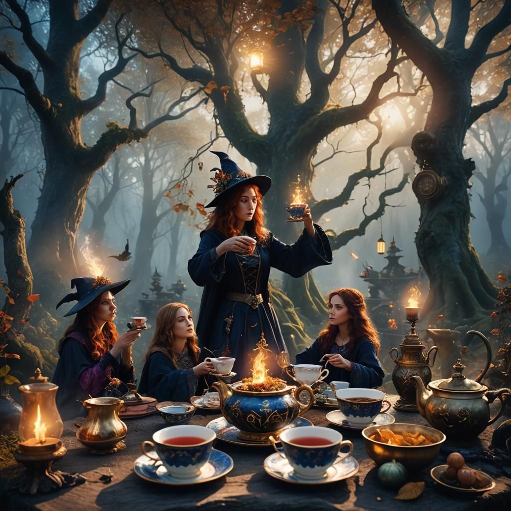 Enchanted Witches Tea Party in Mystical Forest