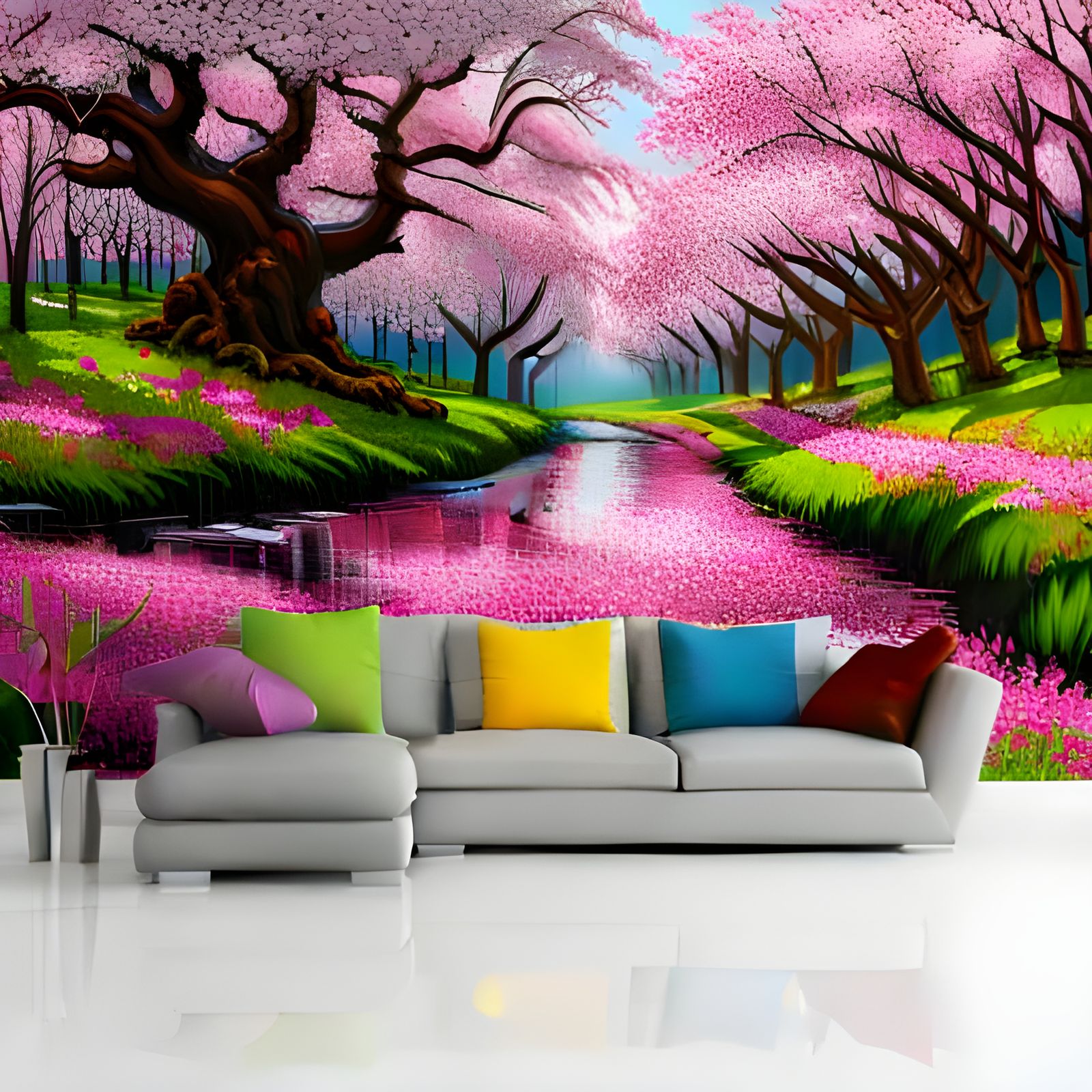 Cherry Blossom Forest Interior: Photorealistic Steampunk Ren...