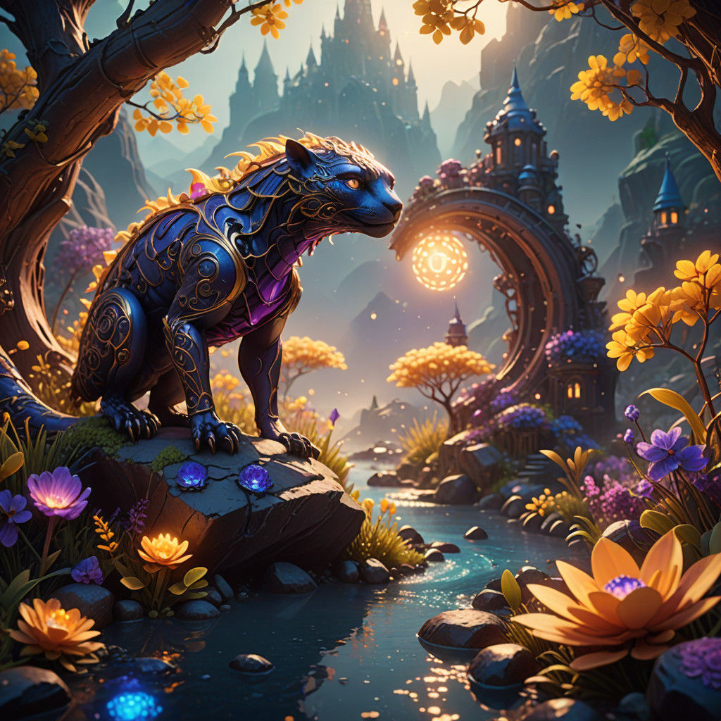 Maximalist Surreal Creatures in Vibrant Tanzanite and Onyx