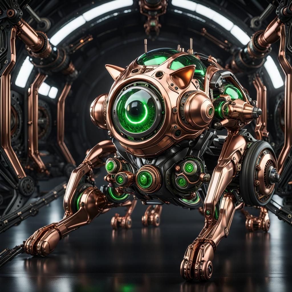 Steampunk Alien Cat Robot in Copper