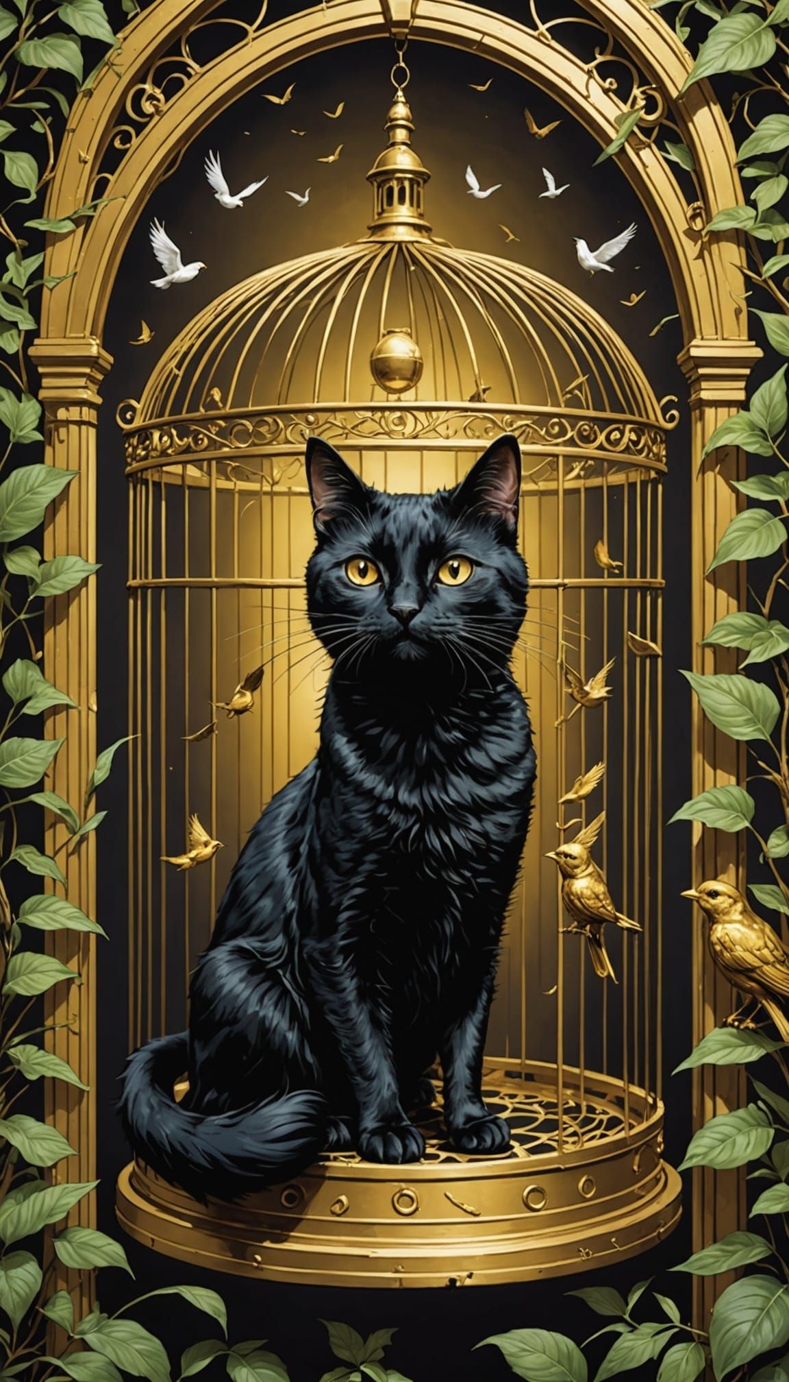 Black Cat Trapped in Gold Cage, Bird Laughs Outside Comic Ar...