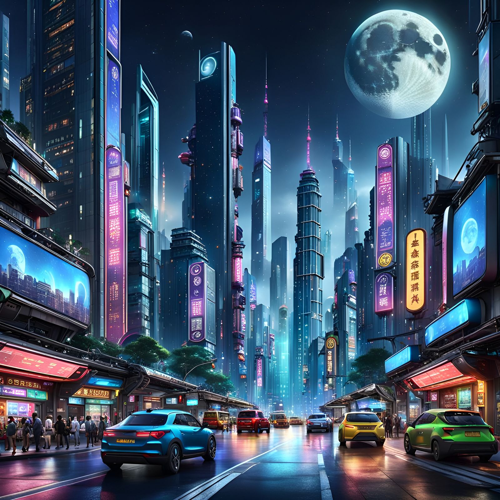 Guangzhou Cityscape with Neon Lights in Dream Style