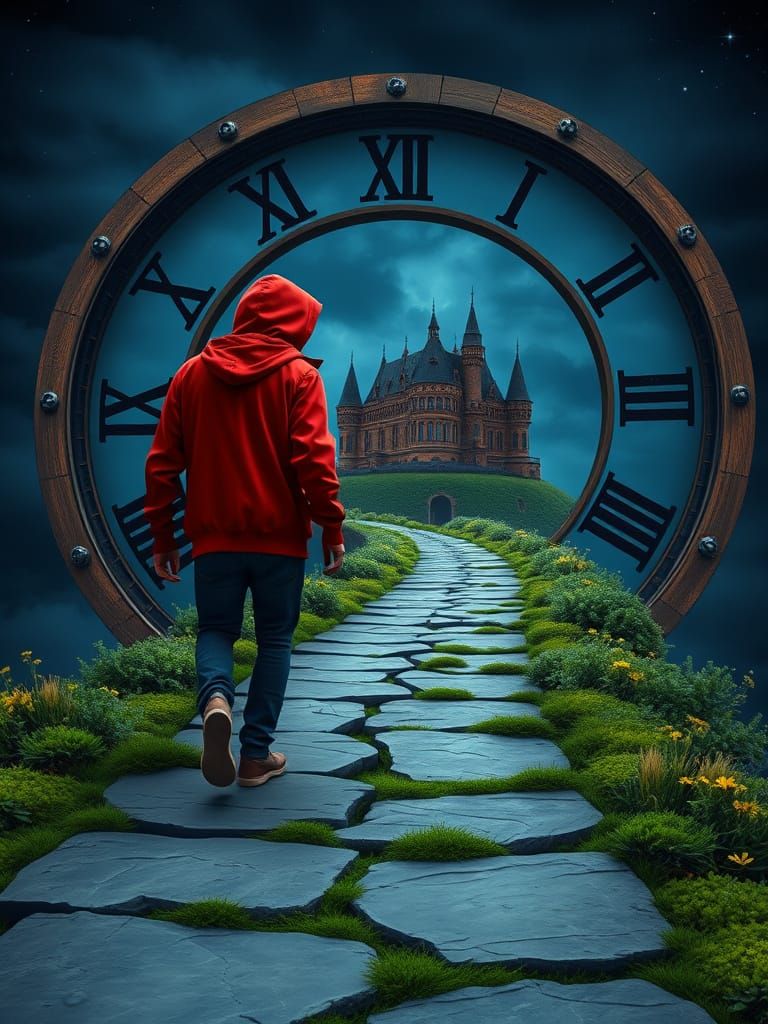 Gothic Castle Amidst an Antique Clock Face at Midnight