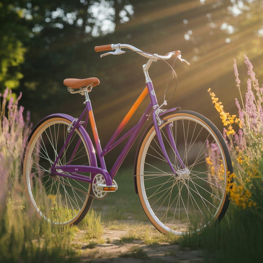 Vibrant Bicycle in a Sunlit Meadow
