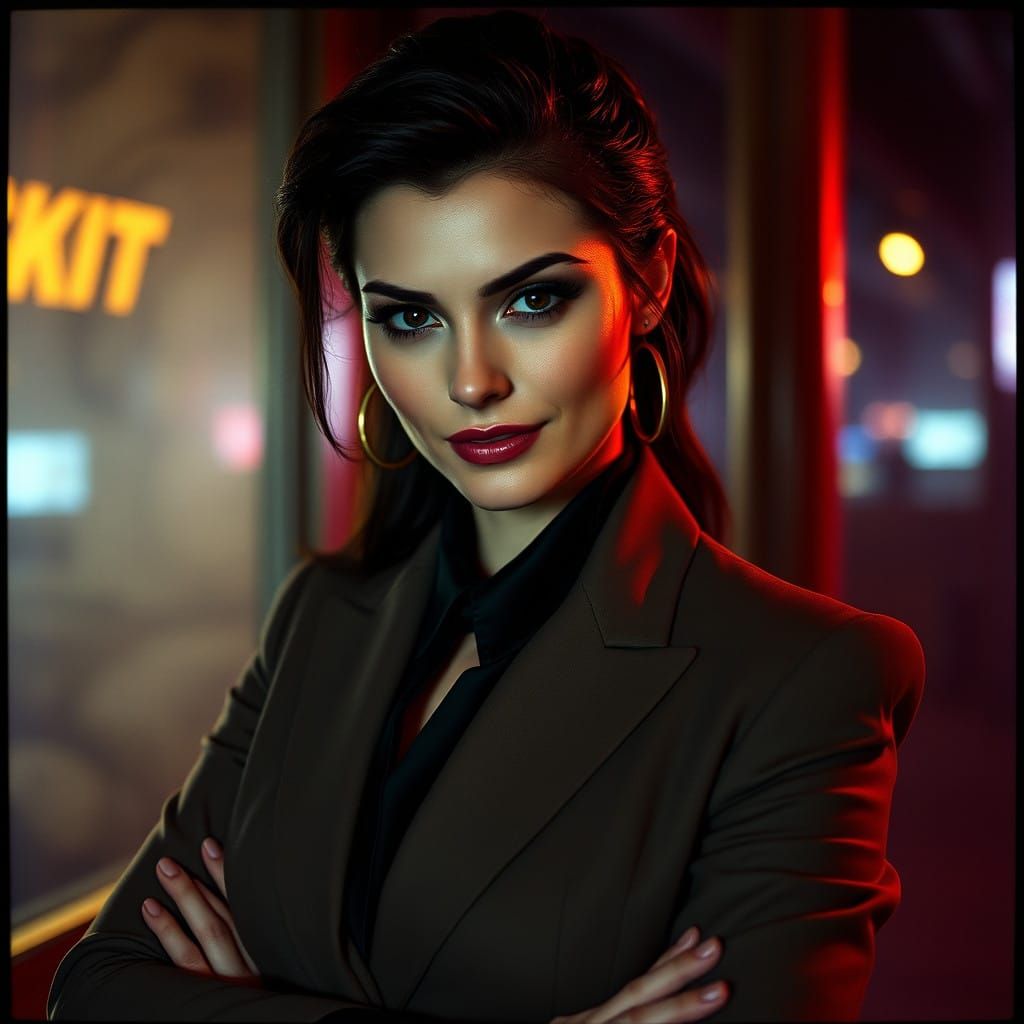 Confident Beauty in Film Noir Style