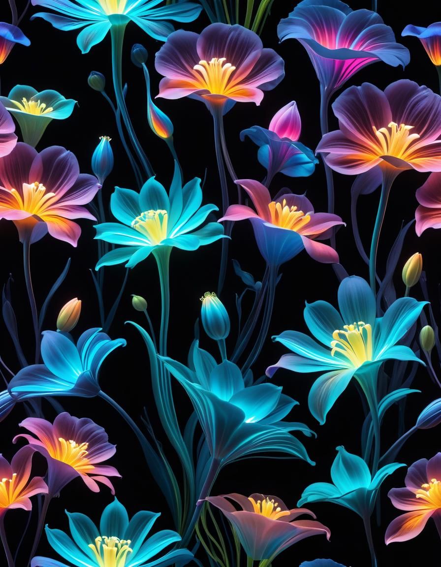 Realistic Bioluminescent Flowers in Polychromatic Light
