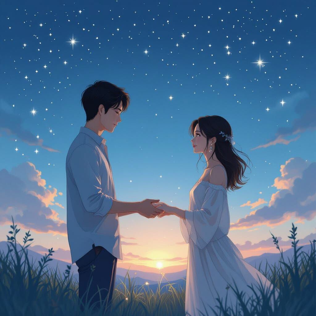 Starlit Reunion: A Poetic Scene in Elegant Style