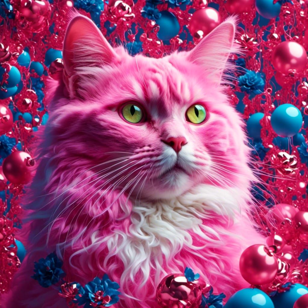Surreal Pink Cat in Neon Style