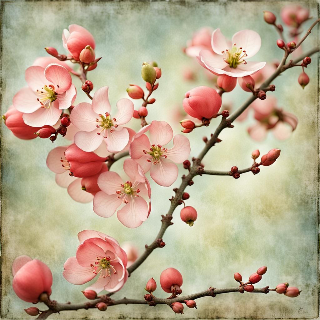 Flowering Japanese Quince in Pastel Colors