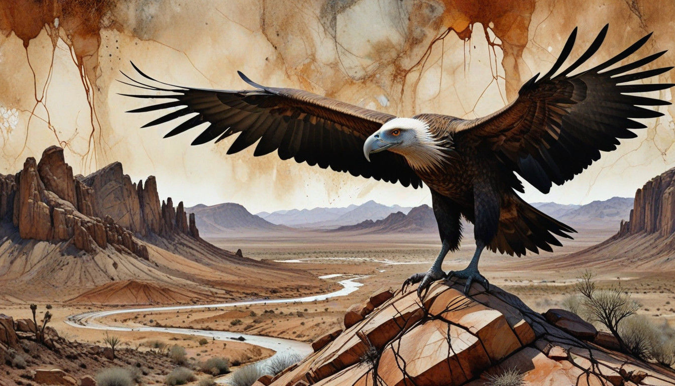 Vulture Amidst Arizona Desert Landscapes in Earthy Marble Te...