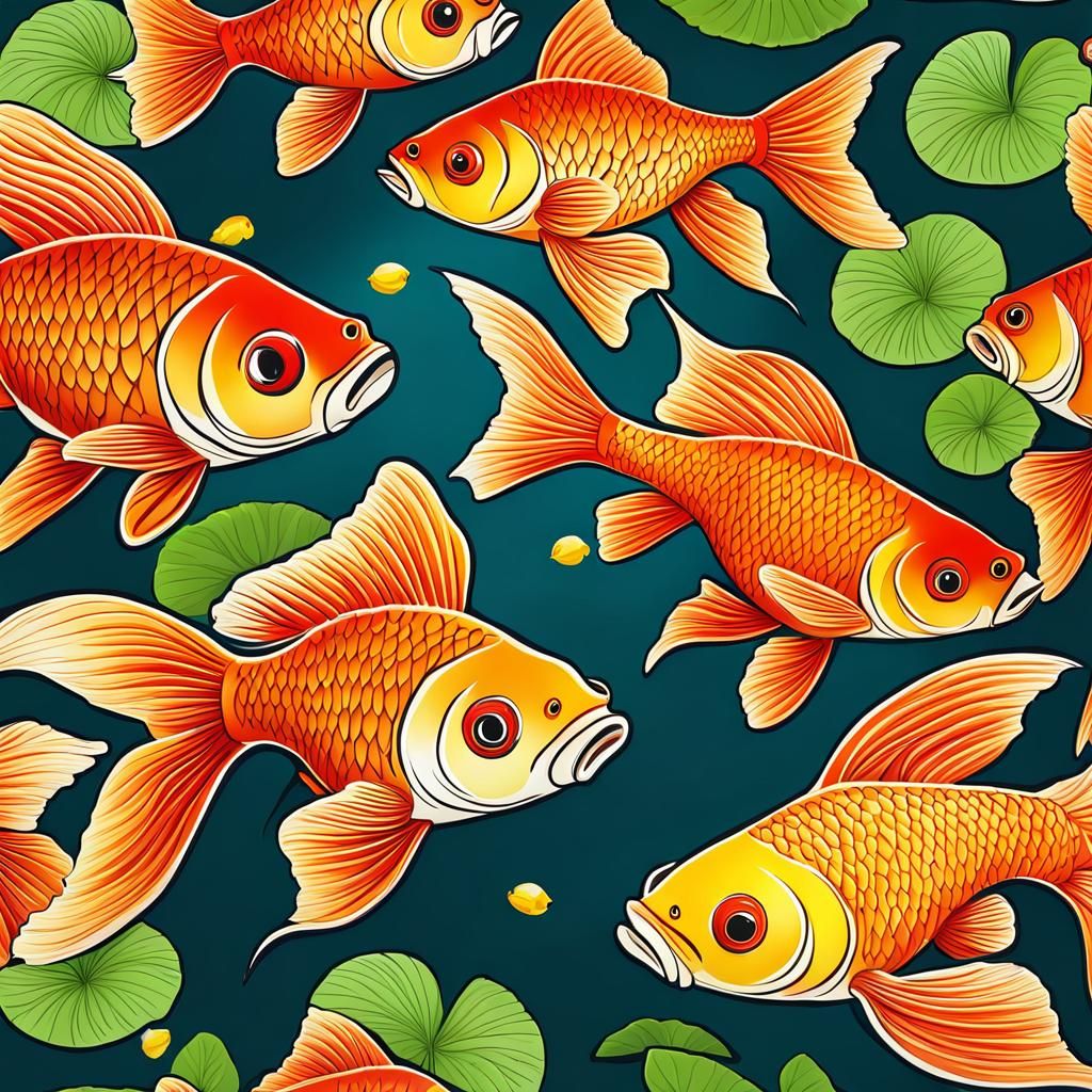 Colorful Goldfish Swimming in Pond