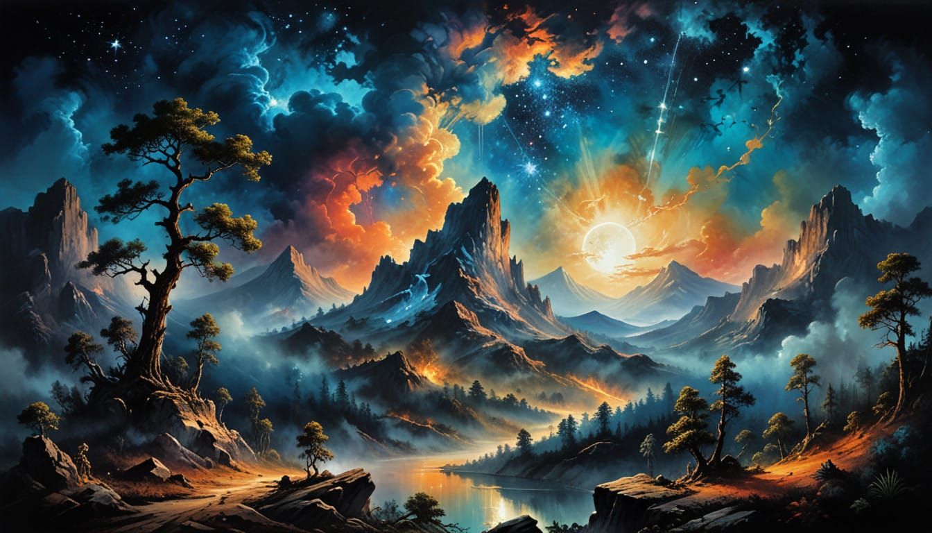 Surreal Summer Night Landscape in Deep, Luminous Colors