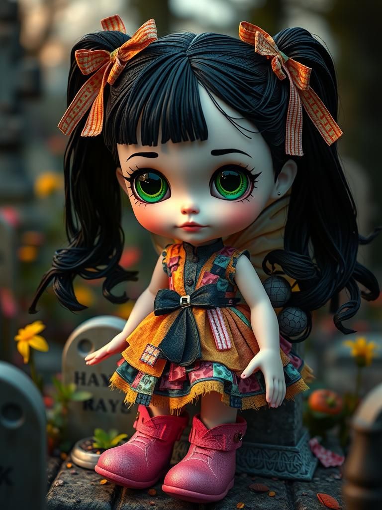 Creepy LOL Doll in Graveyard, Tim Burton Style