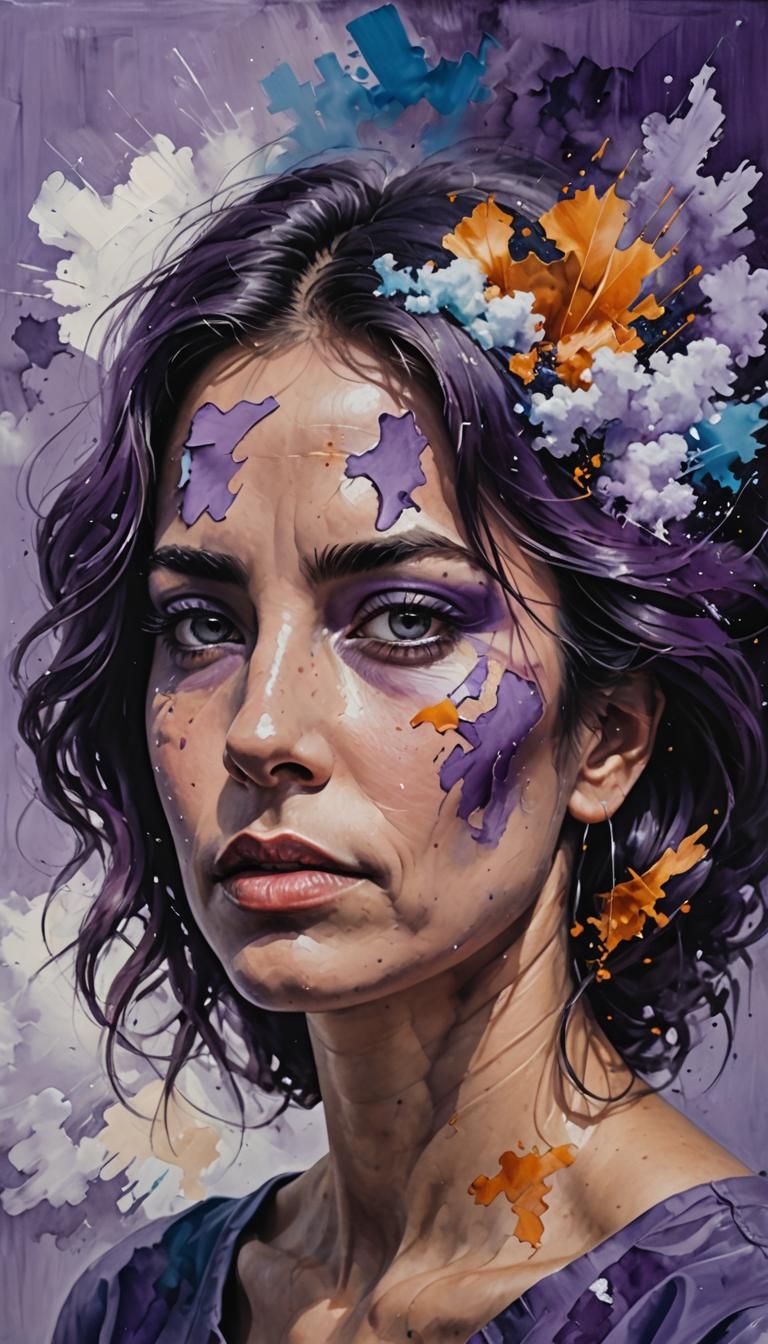 Violet-Haired Woman Portrait in Hyperrealistic Style
