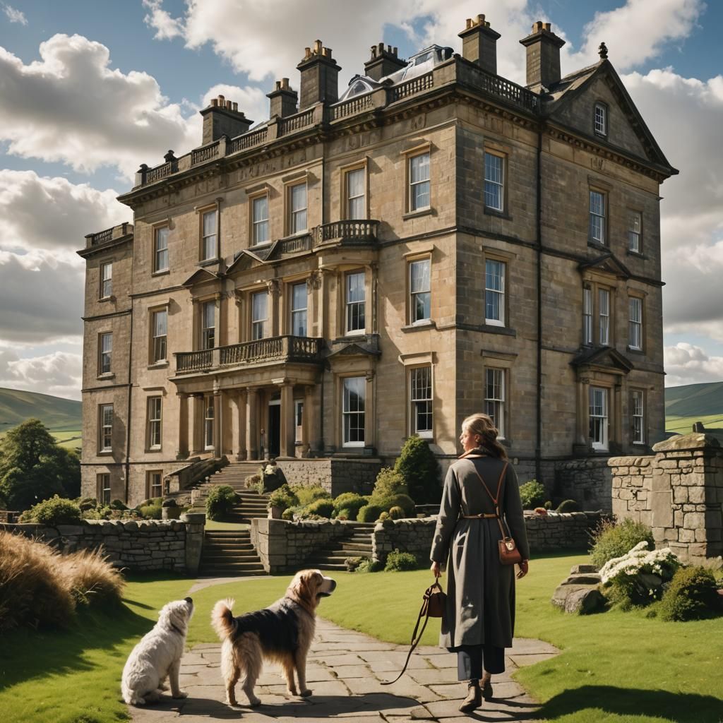 Baroque House in Yorkshire Dales with Woman and Dog