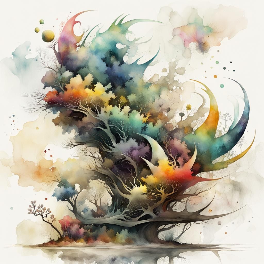 Exotic Fractal Elegance in Watercolor Style
